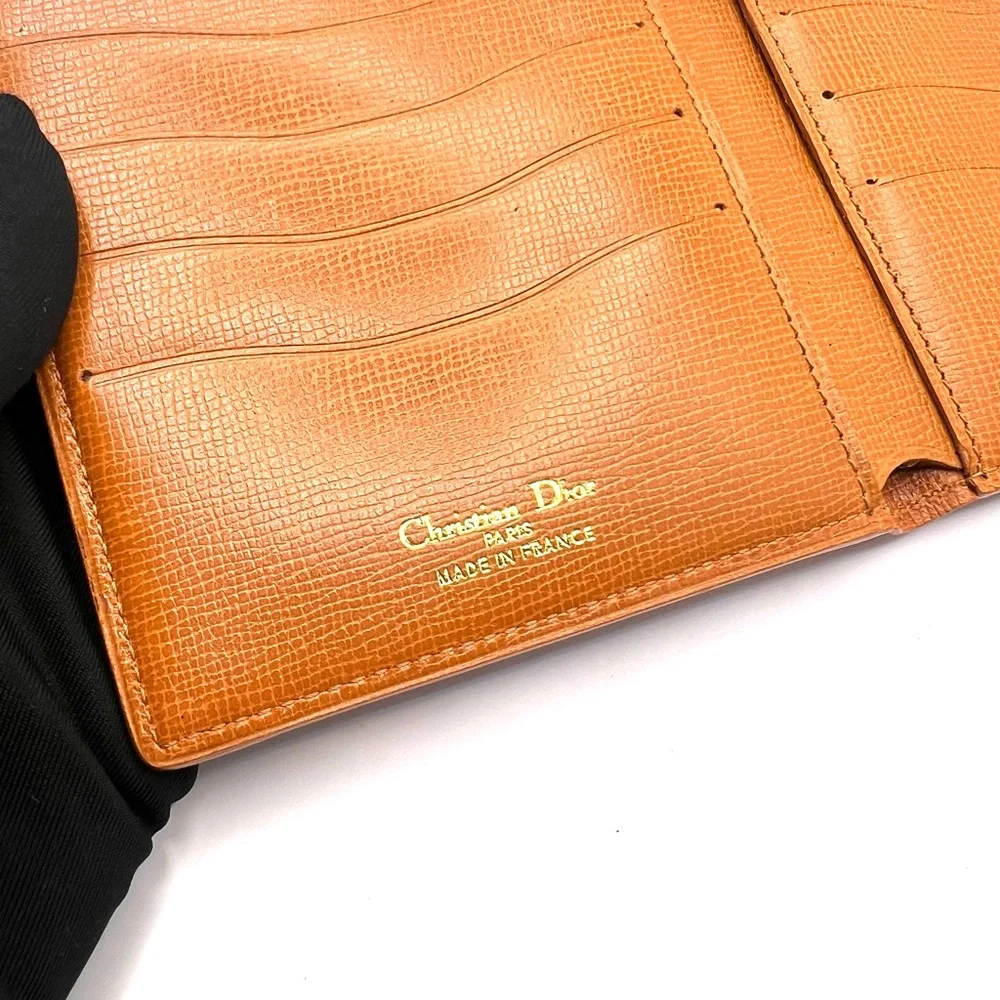 Authentic Christian Dior CD Logo Vintage Bifold Tan Leather Wallet